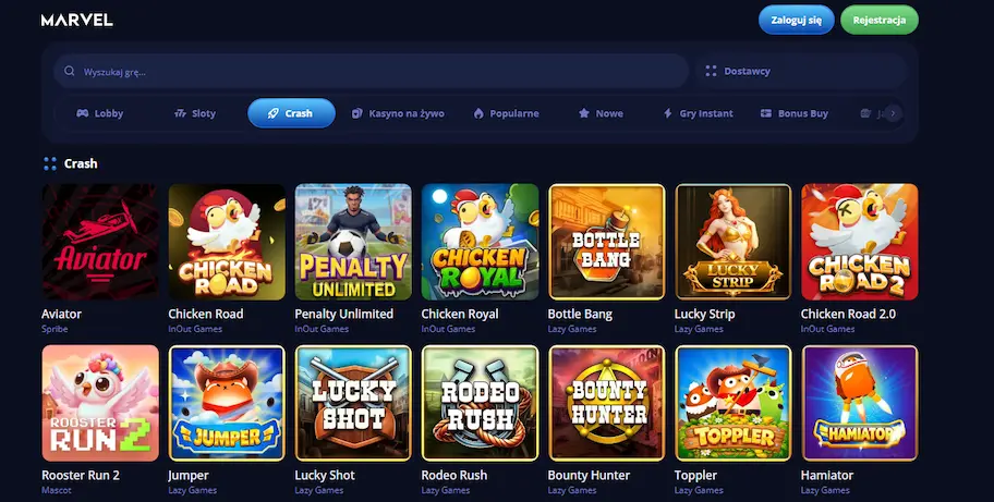 Marvel Casino gry Crash i Instant Win