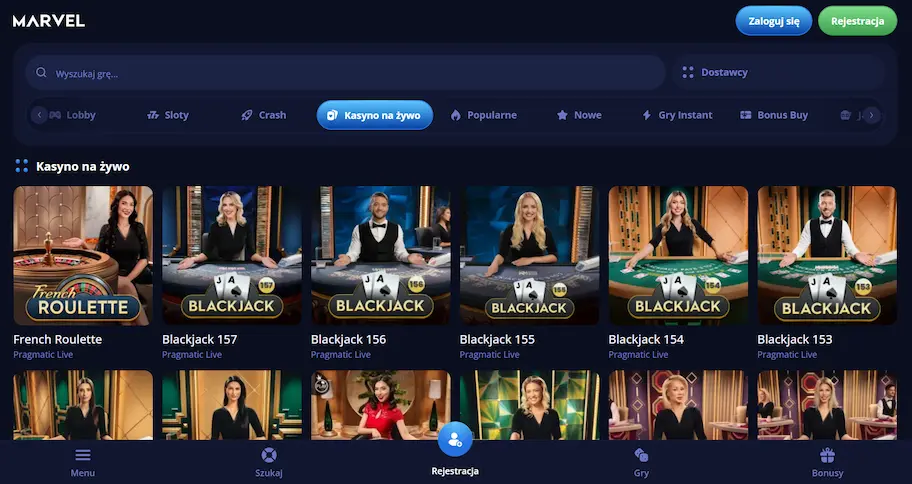 Marvel Casino gry na żywo